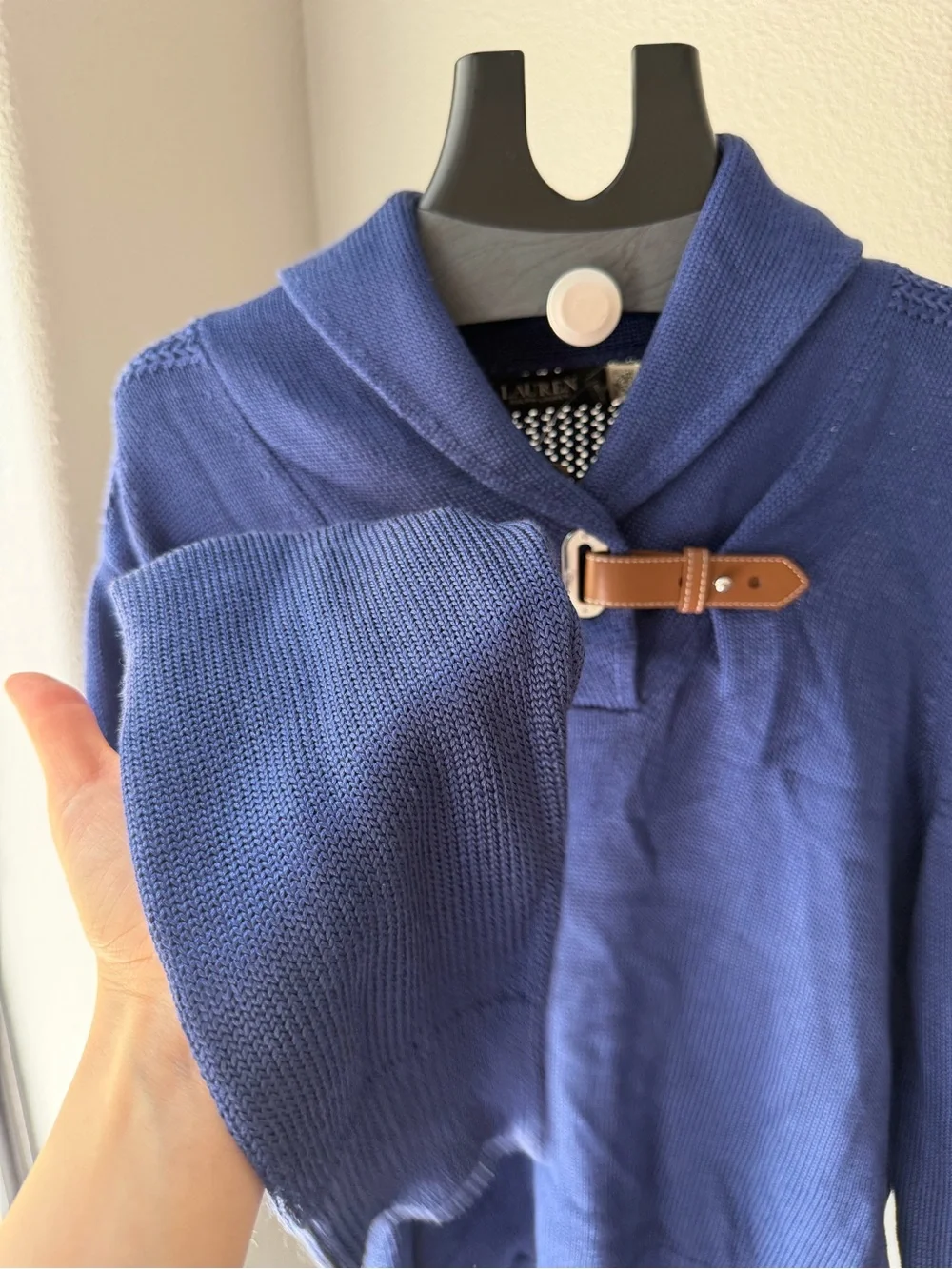 Lauren Ralph Lauren Women's Sabree Long Sleeve Buckle-Trim Sweater Blue XL - Picture 4 of 7